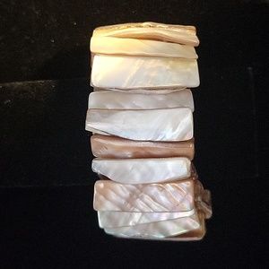 Abalone shell natural stacked stretch statement bracelet: cream, ivory stone